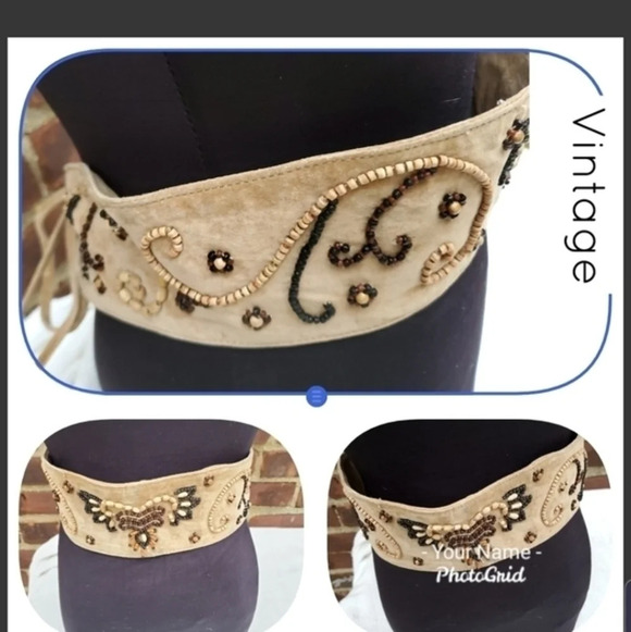 Vintage 80\'s suede wide beaded  belt‎ L..XXL ... main image 8